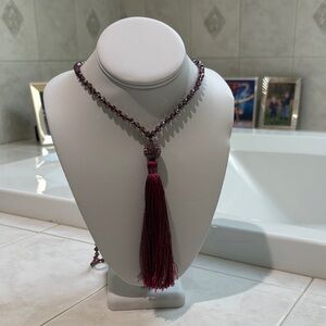 Gold Cake Elegant Variegated  Pink Tassel Necklace with Iridescent Glass Beads